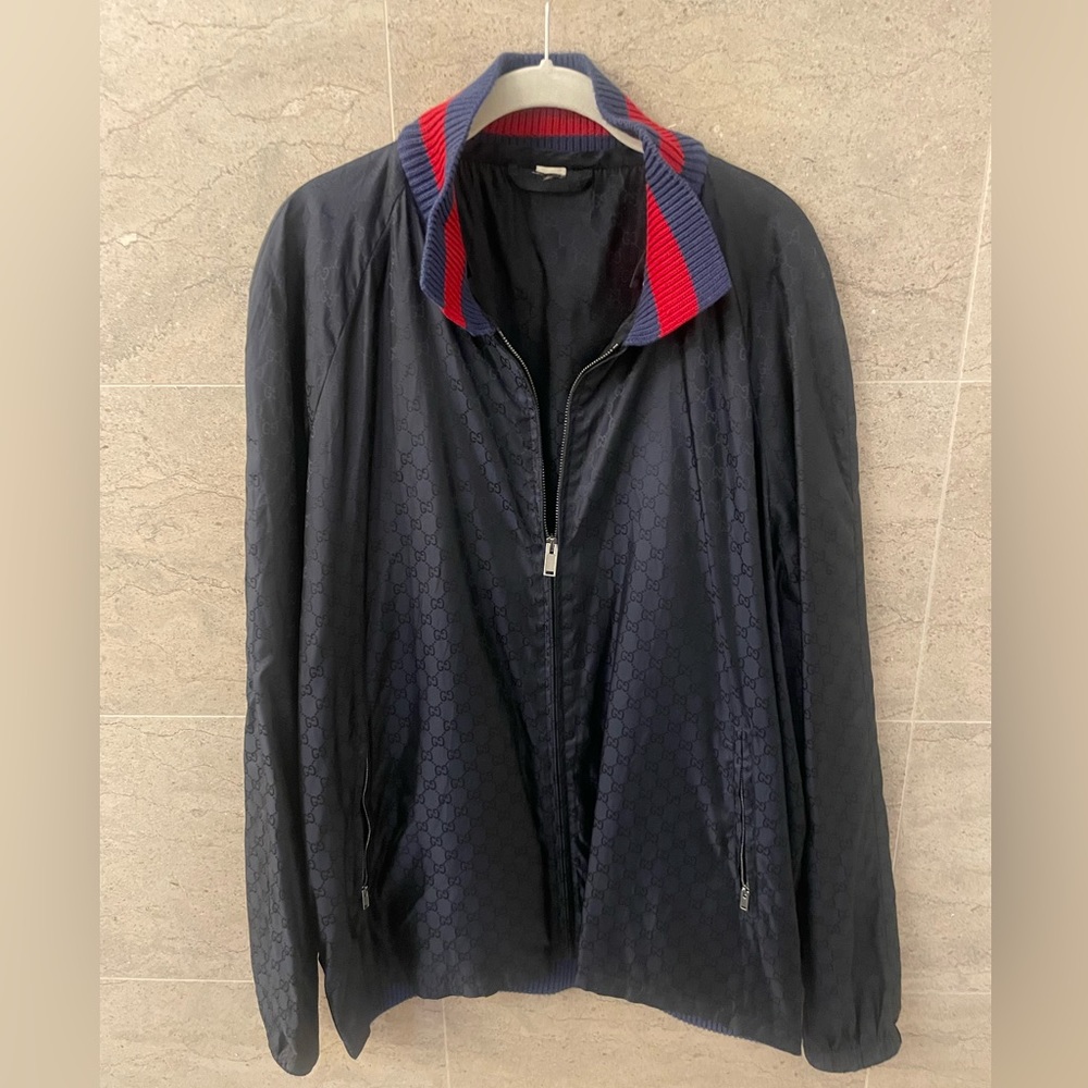 Authentic Mens Gucci Nylon Track Jacket in Navy